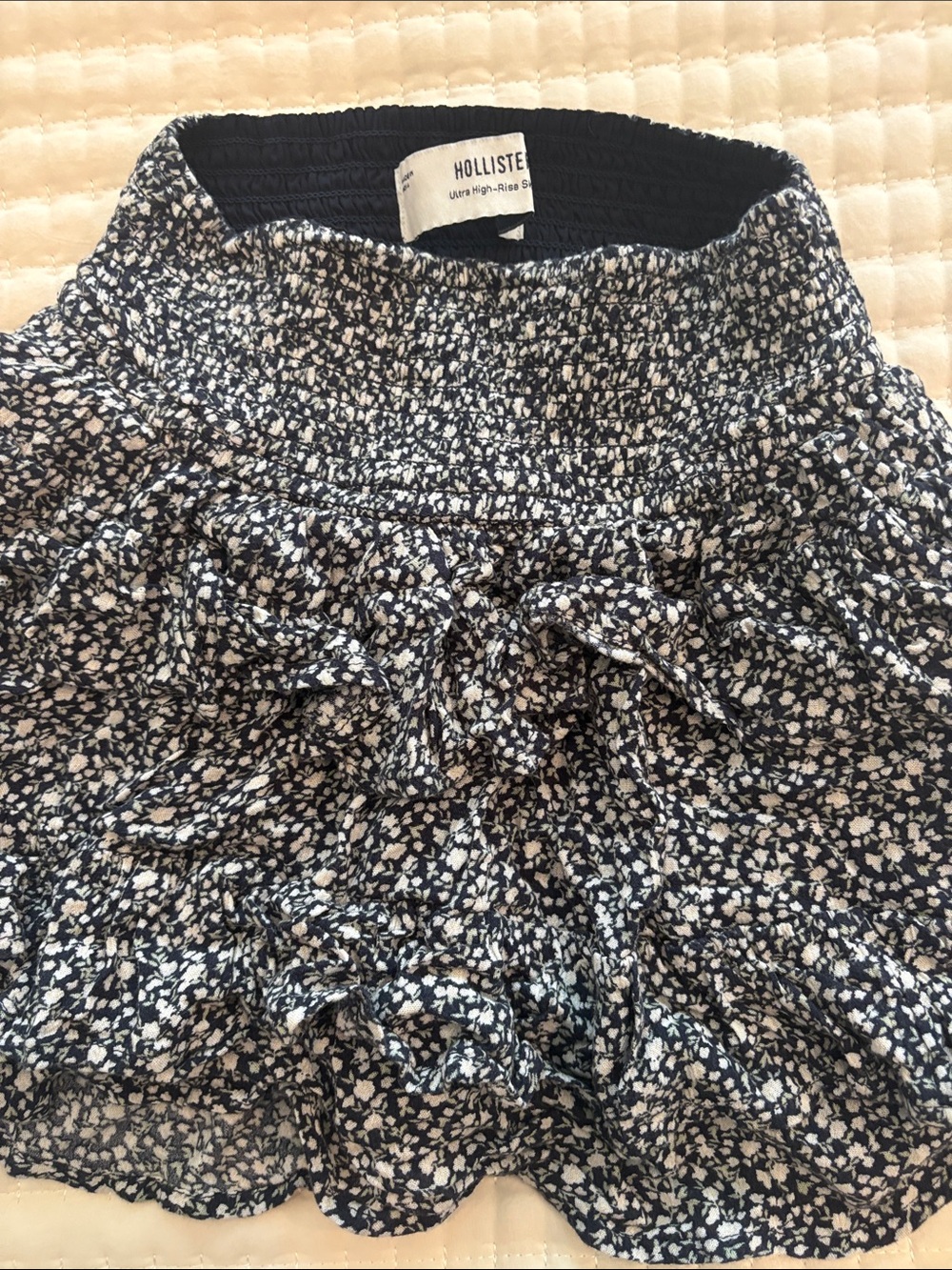 Hollister Navy and White Floral Ruffle Mini Skirt
